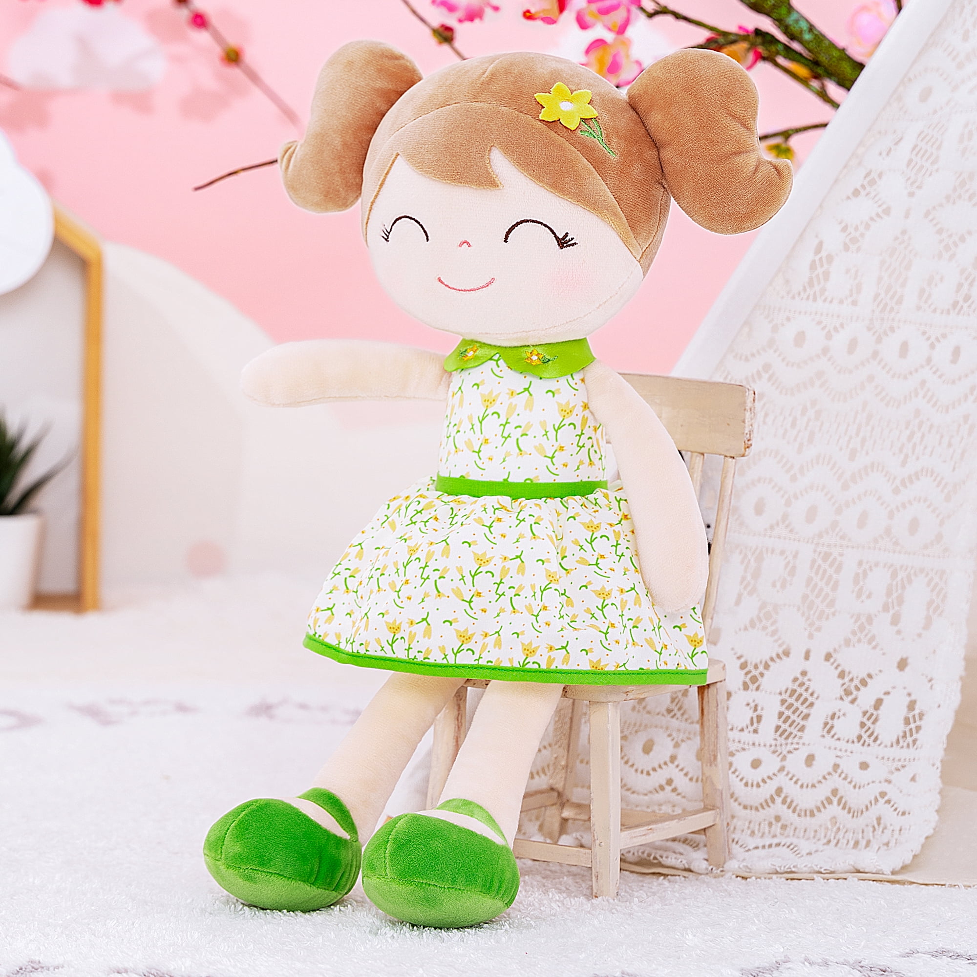 Gloveleya Baby Girl Gifts Plush Dolls Type Soft Girls Toy Green Flower Fairy Dress 16 inches