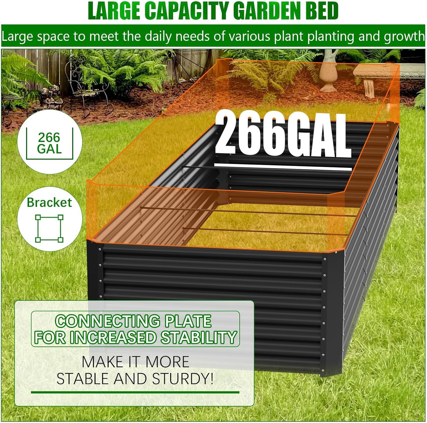 Raised Garden Bed, 12×4×1ft Large Outdoor Metal Planter Box, 266 Gal Soil Capacity, Galvanized Raised Garden Bed Kit for Flower Plants, Fruits, Vegetable Herbs