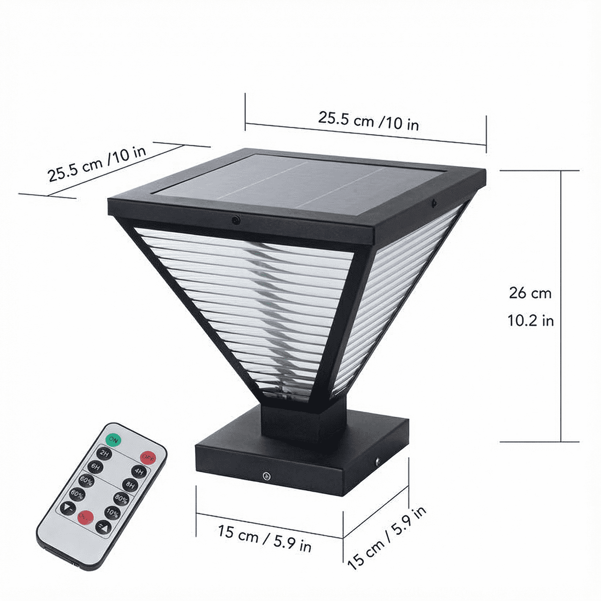 Solar Pillar Lights Outdoor, 25cm Metal&Glass Solar Post Cap Lights, Outdoor Post Lights Solar Powered Ip65 Waterproof, Outdoor Column Lights Warm and Cold Led Light for Patio Garden Decor
