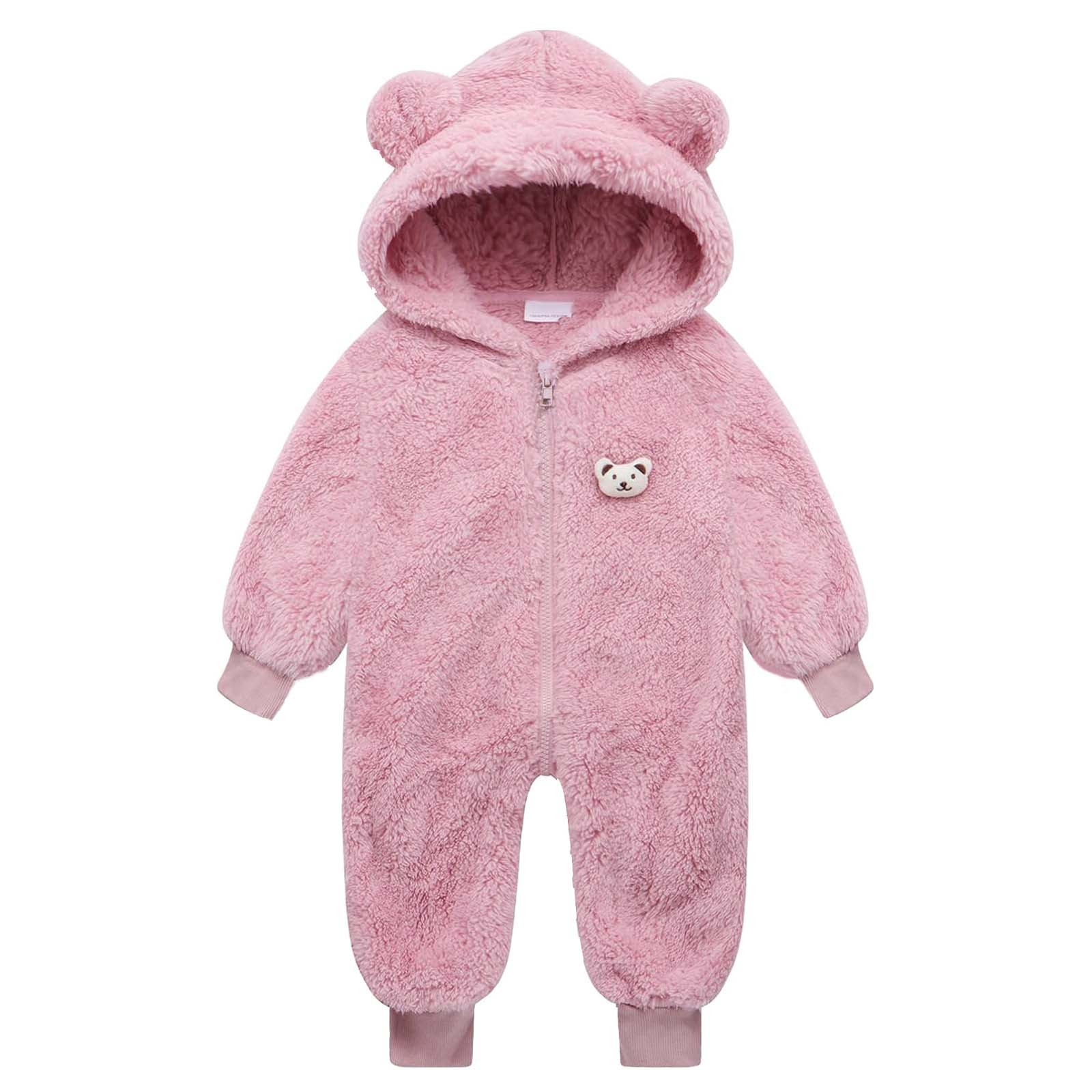 Toddlers Zip up Romper Fuzzy Sherpa Fleece Onesies Baby Boy Girl Winter Jumpsuit Bear Ears One Piece Outfits (2 Years, Pink)