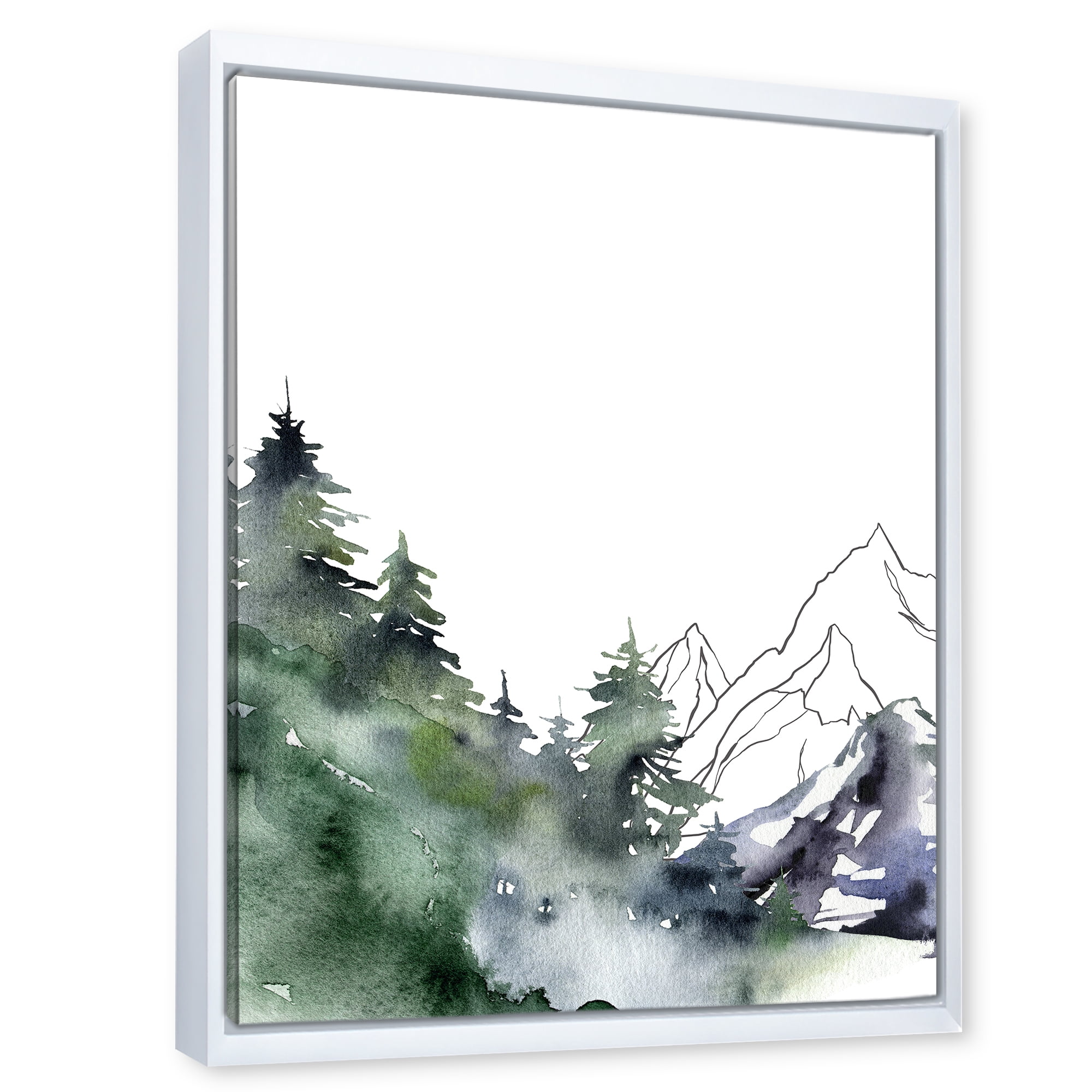 Designart 'Trees With Winter Dark Blue Mountain Landscape III' Modern Framed Canvas Wall Art Print