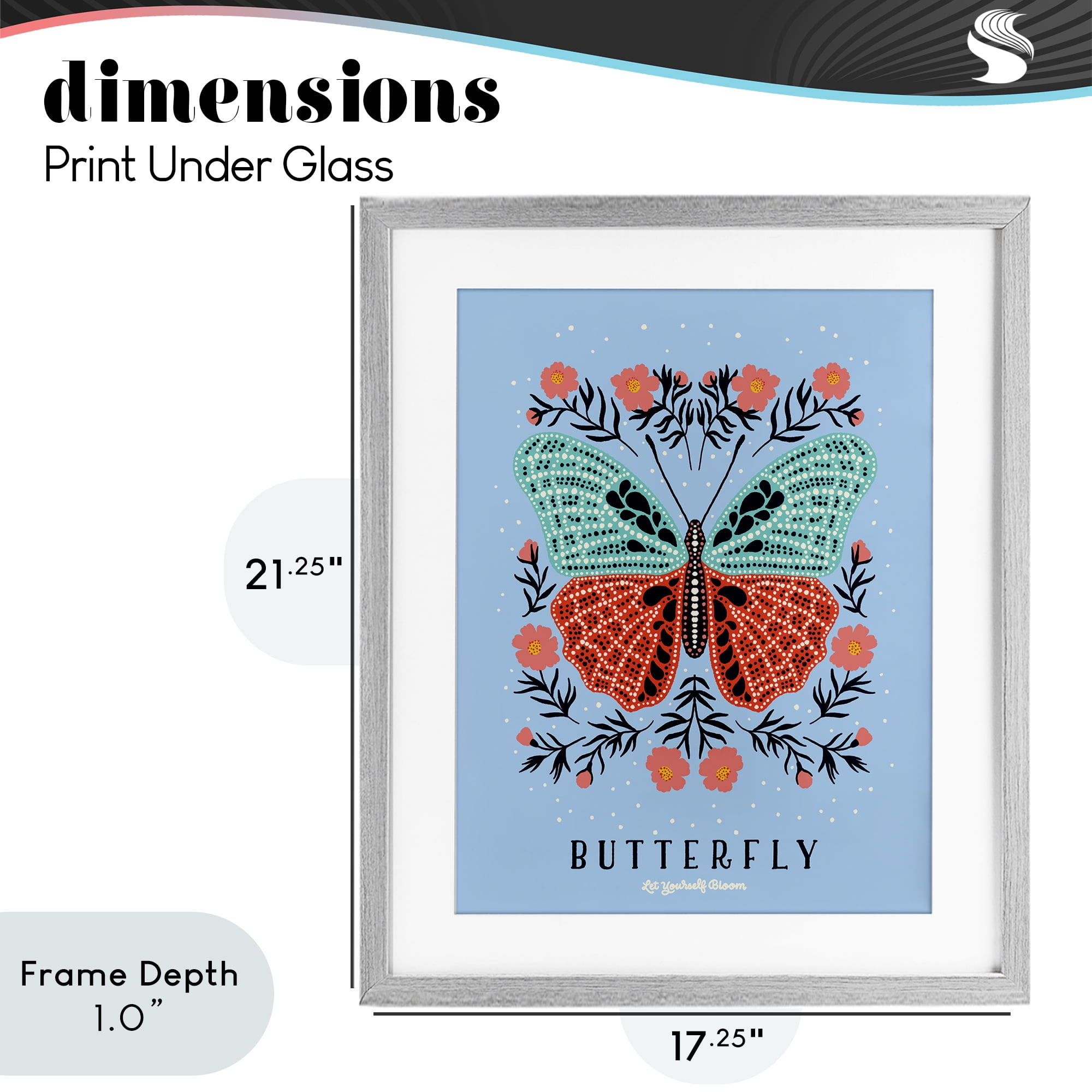 Stupell Industries Butterfly Symmetry on Blue Gray Framed Print Under Glass, design by Indira Prieto | IndySign