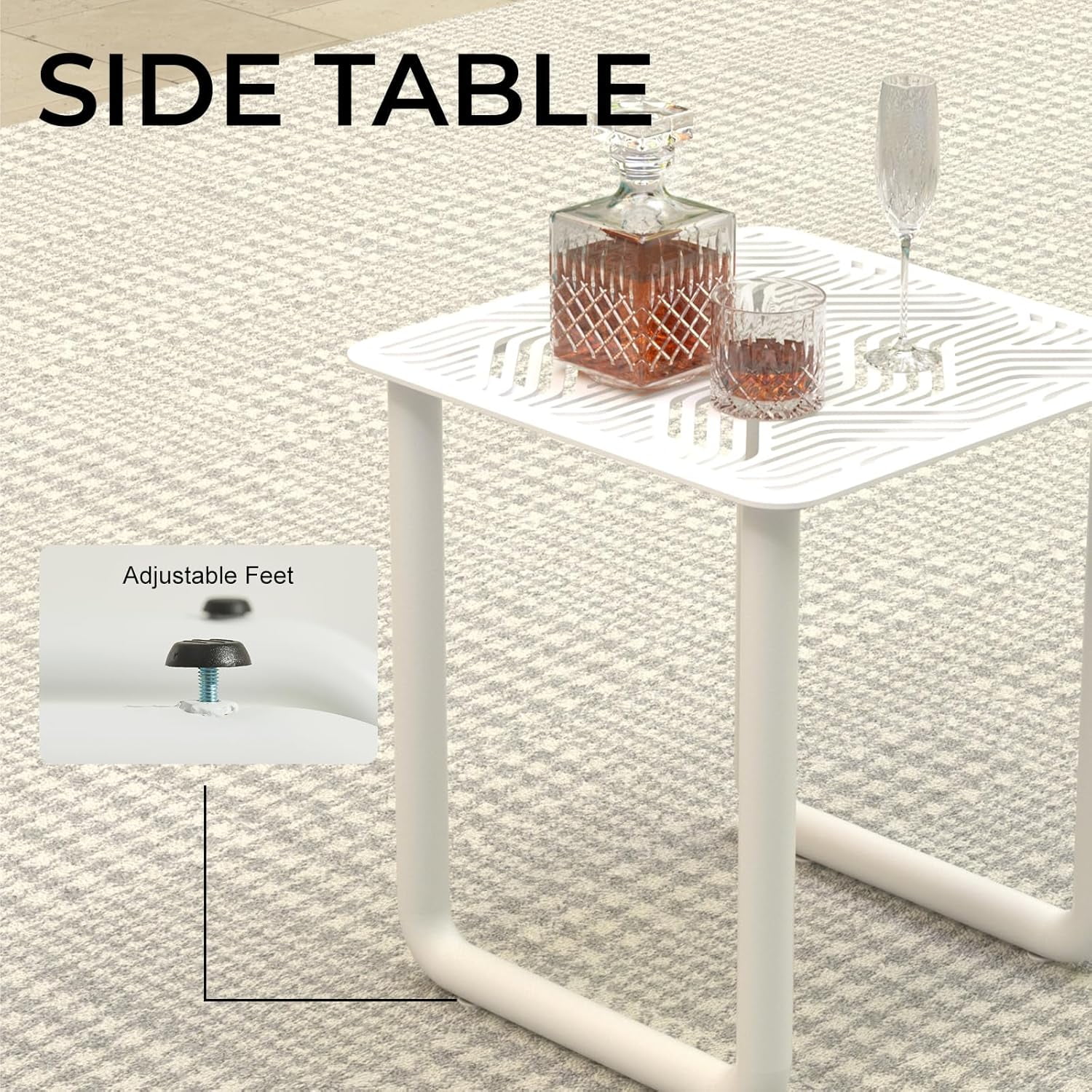 MBY Aluminum Patio Furniture Set, 5-Seat Conversation Set with 2 Swivel Rocking Chairs & Oversized Fire Pit Table and Glass Wind Guard, All-Weather for Balcony Garden, White