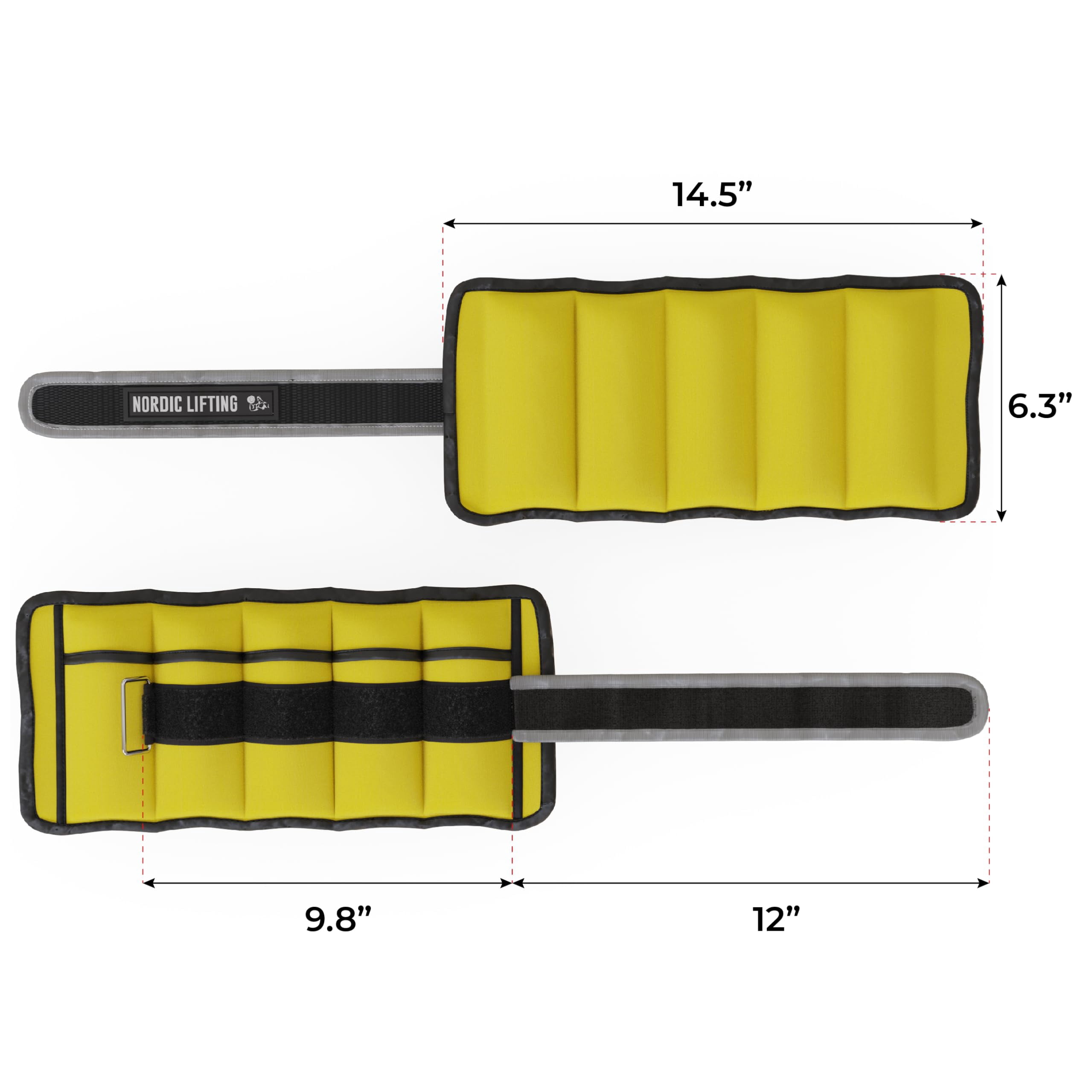 Nordic Lifting Adjustable Ankle Weights for Women and Men 2 4 6 8 10 Lbs, 1 Pair - Canary Yellow