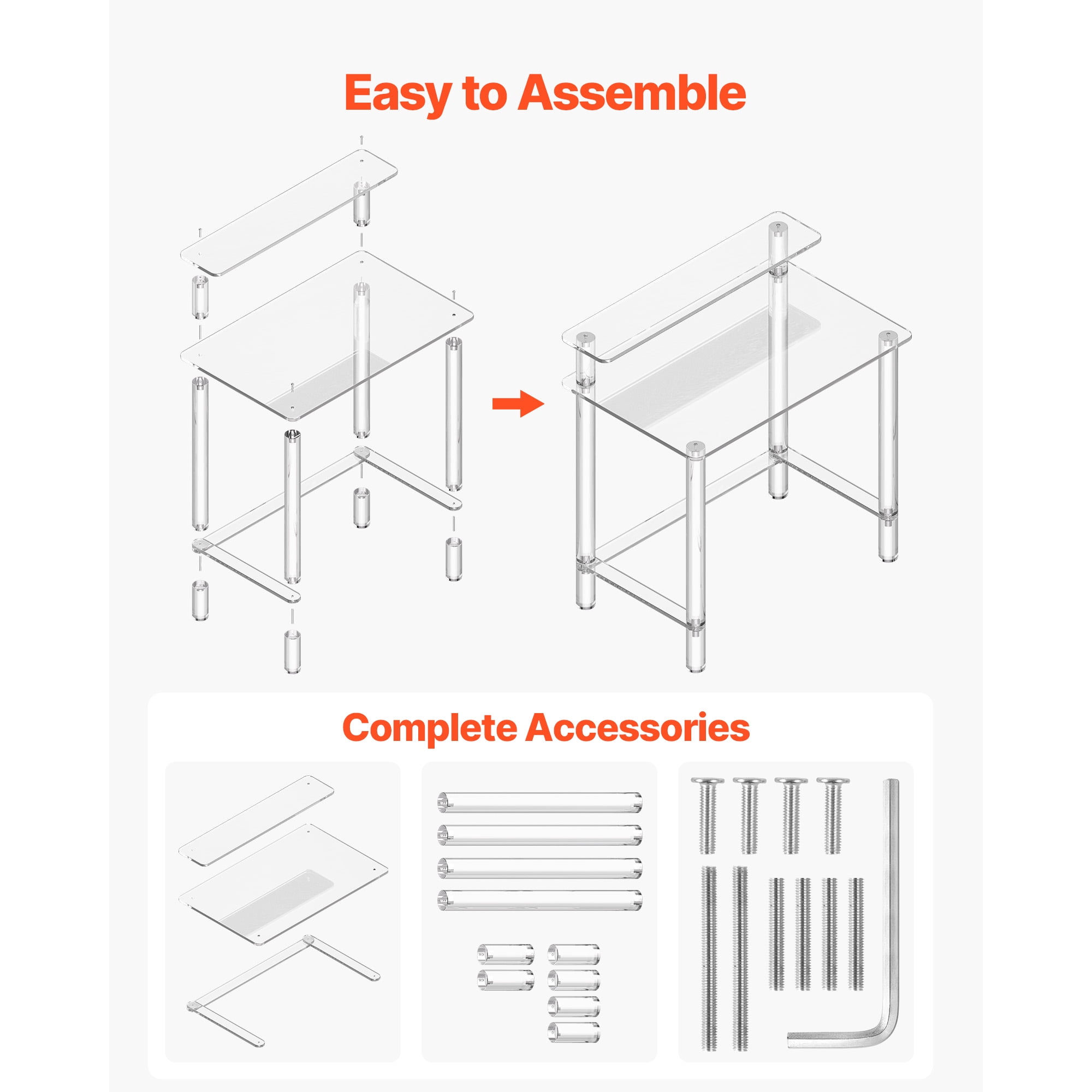 KFFKFF Acrylic Desk, Clear Office Table Featuring Monitor Stand, Sleek Computer Desk for Study, Bedroom, or Office, Modern Side Table or Nightstand, 19.7 x 31.5 x 34.7 in (Transparent)