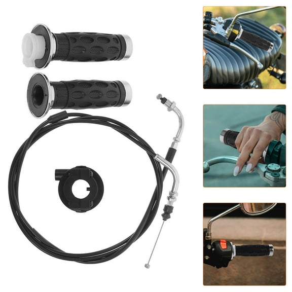 FRCOLOR Black Throttle Cable Set with Grips for Motorcycle Made of PVC and Iron Ensuring Stable Performance and Durability