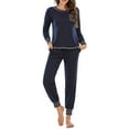 thumbnail image 2 of Pyjamas pour Femmes, Ensemble de Pyjamas 2 Pcs pour Femmes Rayé Col Rond Manches Longues Pantalon Poche Vêtements de Nuit Décontractés, 2 of 8