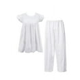 thumbnail image 2 of StylesILove Women Handmade Smocked Ruffle Cap Sleeve Top and Pants 2pcs Vintage Pajama White Cotton Sleepwear, 2 of 5