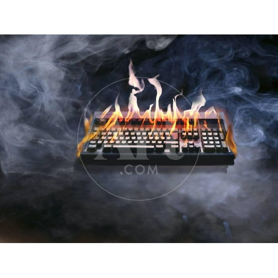 Computer Keyboard on Fire and Smoking, Unframed Photographic Print Wall Art Sold by Art.Com