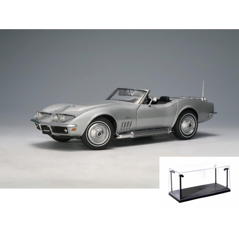 Diecast Car & LED Display Case Package 1969 Chevy Corvette, Silver