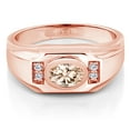 thumbnail image 2 of Gem Stone King Men's 18K Rose Gold Plated Silver Peach Morganite and White Moissanite Ring (1.15 Cttw, Gemstone October Birthstone, Oval 8X6MM,, Size 9), 2 of 3