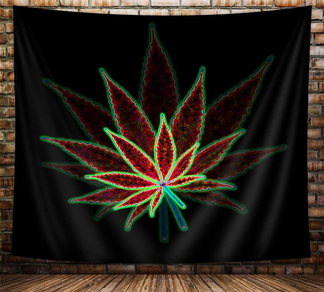 "Trippy Weed Tapestry, Psychedelic Cannabis Leaf Tapestry for Bedroom