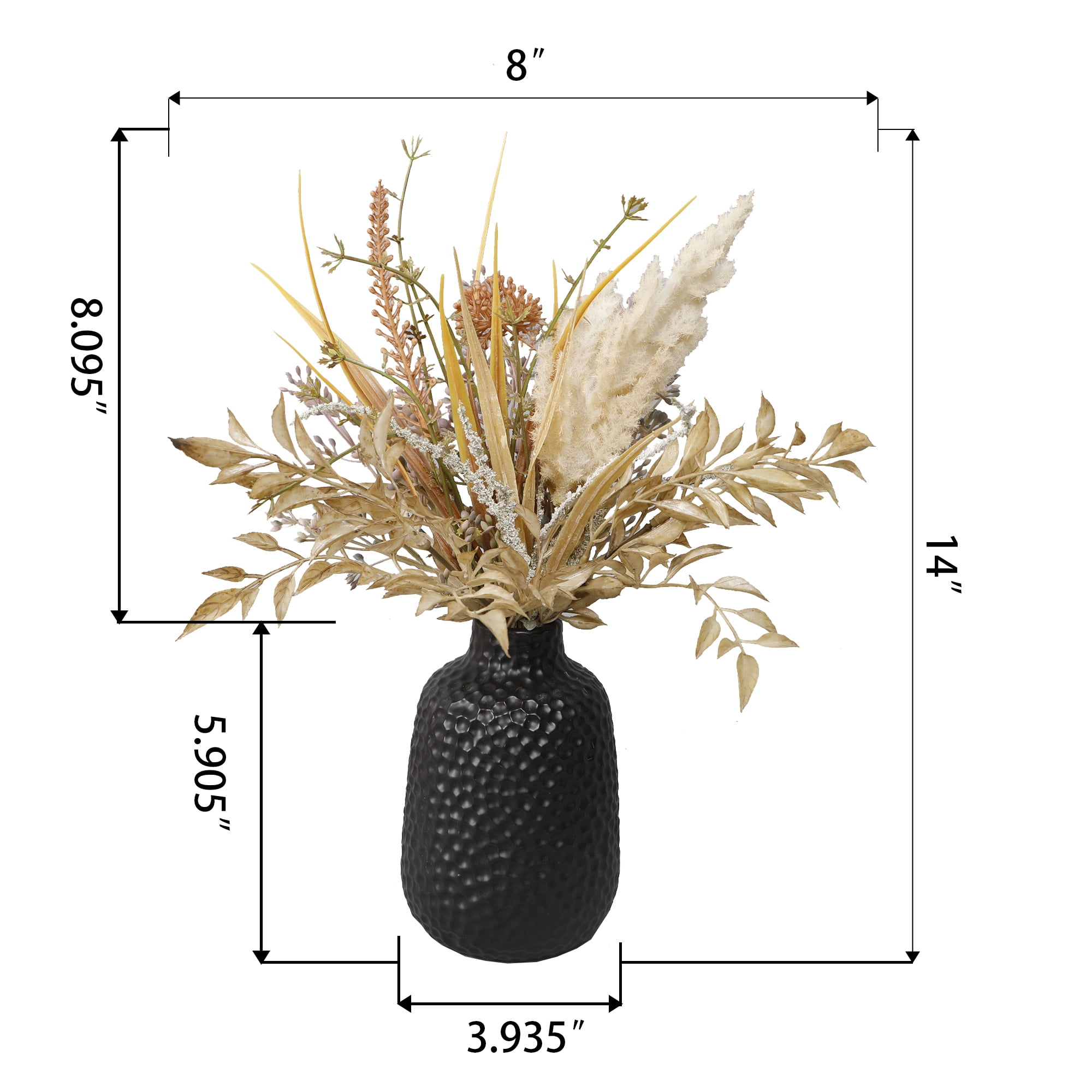 Home Decor Collection Flora Bunda 14" Artificial Fall Floral Arrangement in Matte Black Ceramic Vase for Tabletops - 1.4 lb.