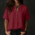 thumbnail image 4 of Betivan Women's Casual Henley Collar Linen and Cotton Short-Sleeve Shirt Comfort Loose Fit Linen Blouse Tops Summer Lightweight, 4 of 6
