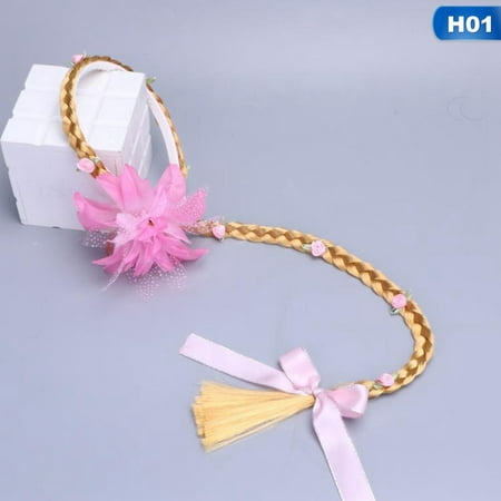Fancyleo Children Hair Band Kids Girls Princess Dress up Braided Long Wigs Hairpiece With Flower For Cosplay Costume Girl