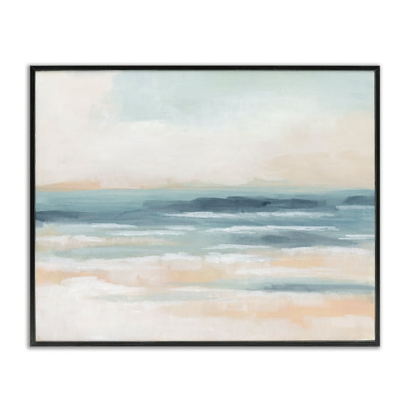Stupell Industries Pastel Beach Coast Landscape Painting Black Framed Art Print Wall Art, 14 x 11