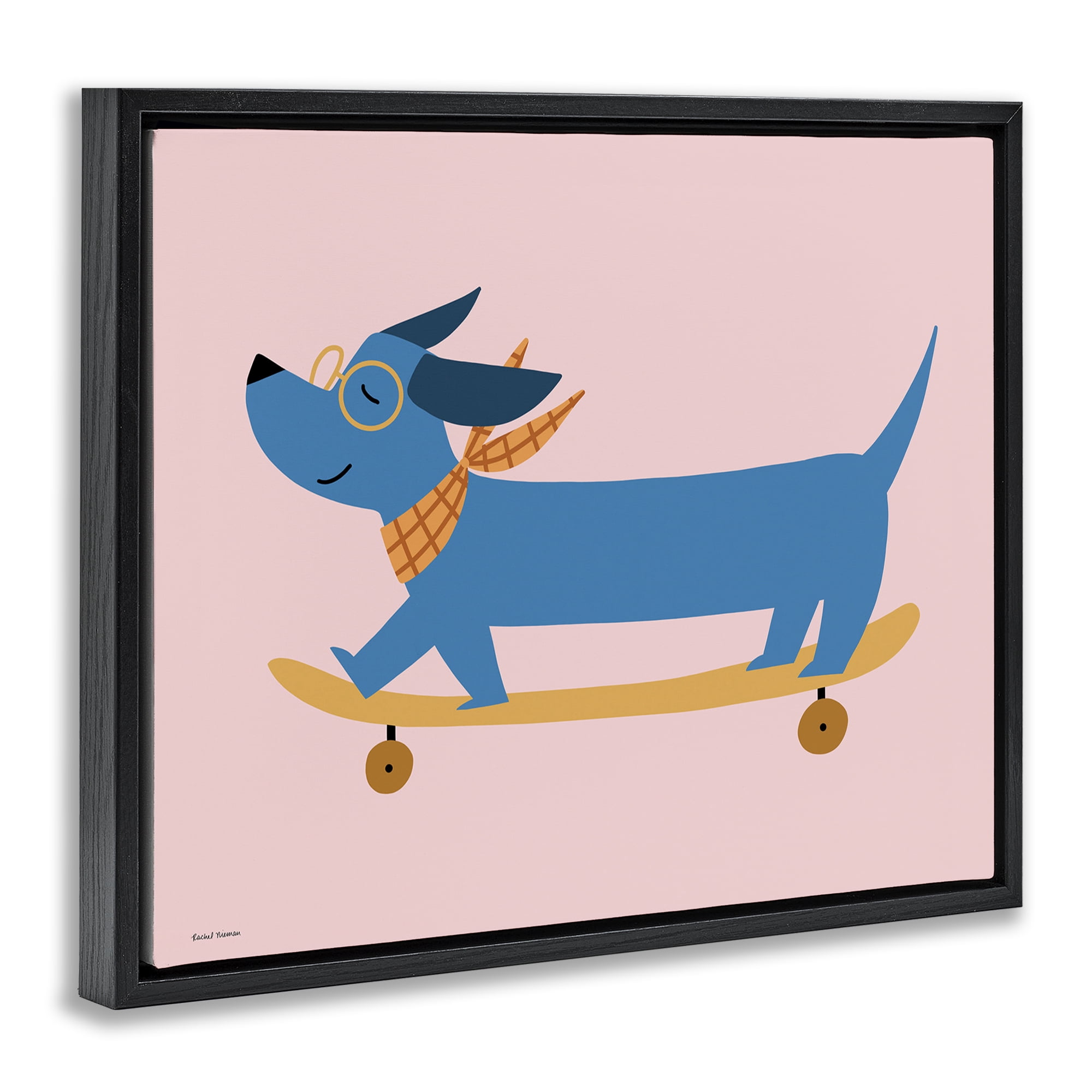 Stupell Industries Skateboarding Wiener Dog Black Framed Floater Canvas Wall Art, design by Rachel Nieman