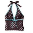 thumbnail image 7 of Y2k Vintage 2 Pieces Bikini Set Coquette Halter Tankini Top with Shorts Whimsy Polka Dot Beach Swimsuit Vacation Outfit Blue M, 7 of 7