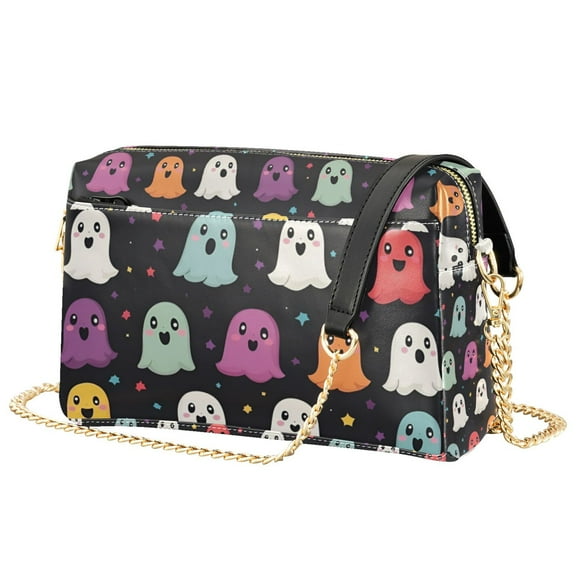 FORMRS Women Crossbody Purse with Chain Strap Vegan Leather Shoulder Handbag, Colorful Halloween Ghost