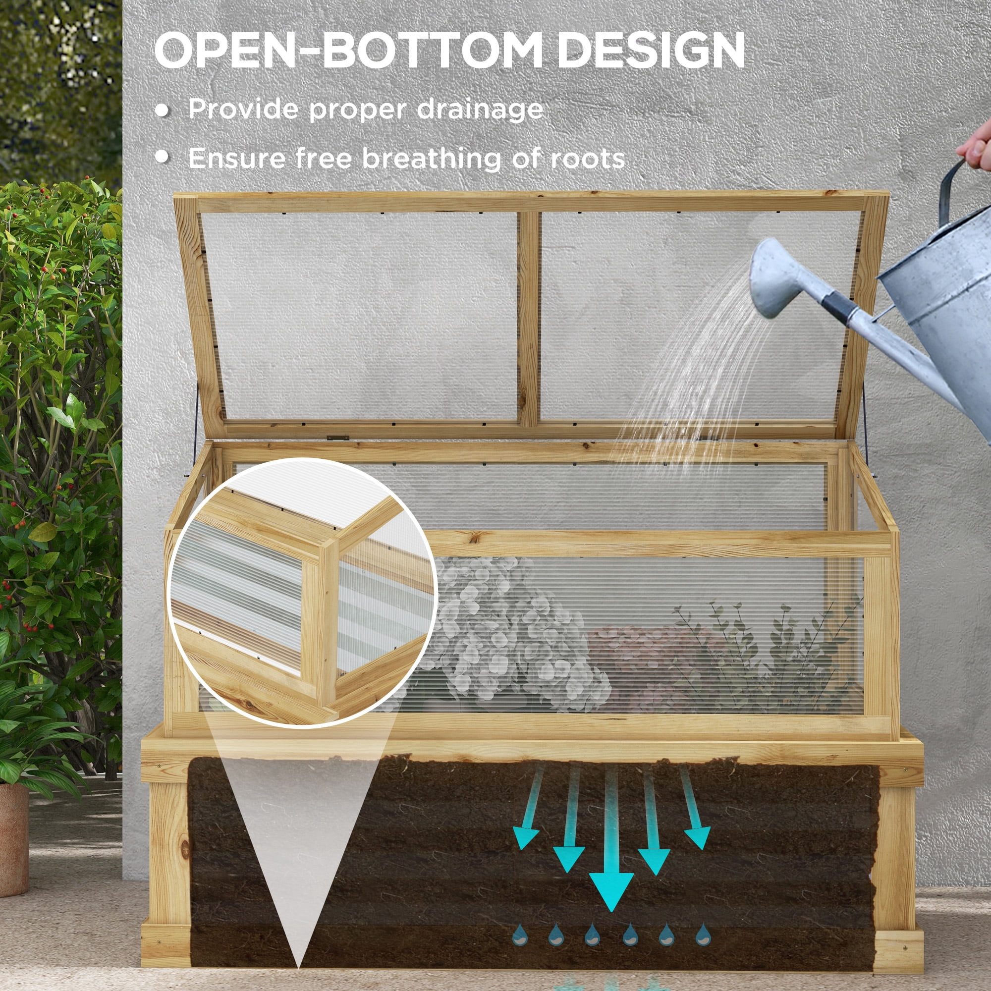 Outsunny Raised Garden Bed with Wooden Cold Frame, 41" x 22.5" x 28.25"