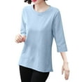 thumbnail image 6 of Shirts for Women Short Sleeved Round Neck Solid Color Loose T-shirt Blue XXXXL, 6 of 6