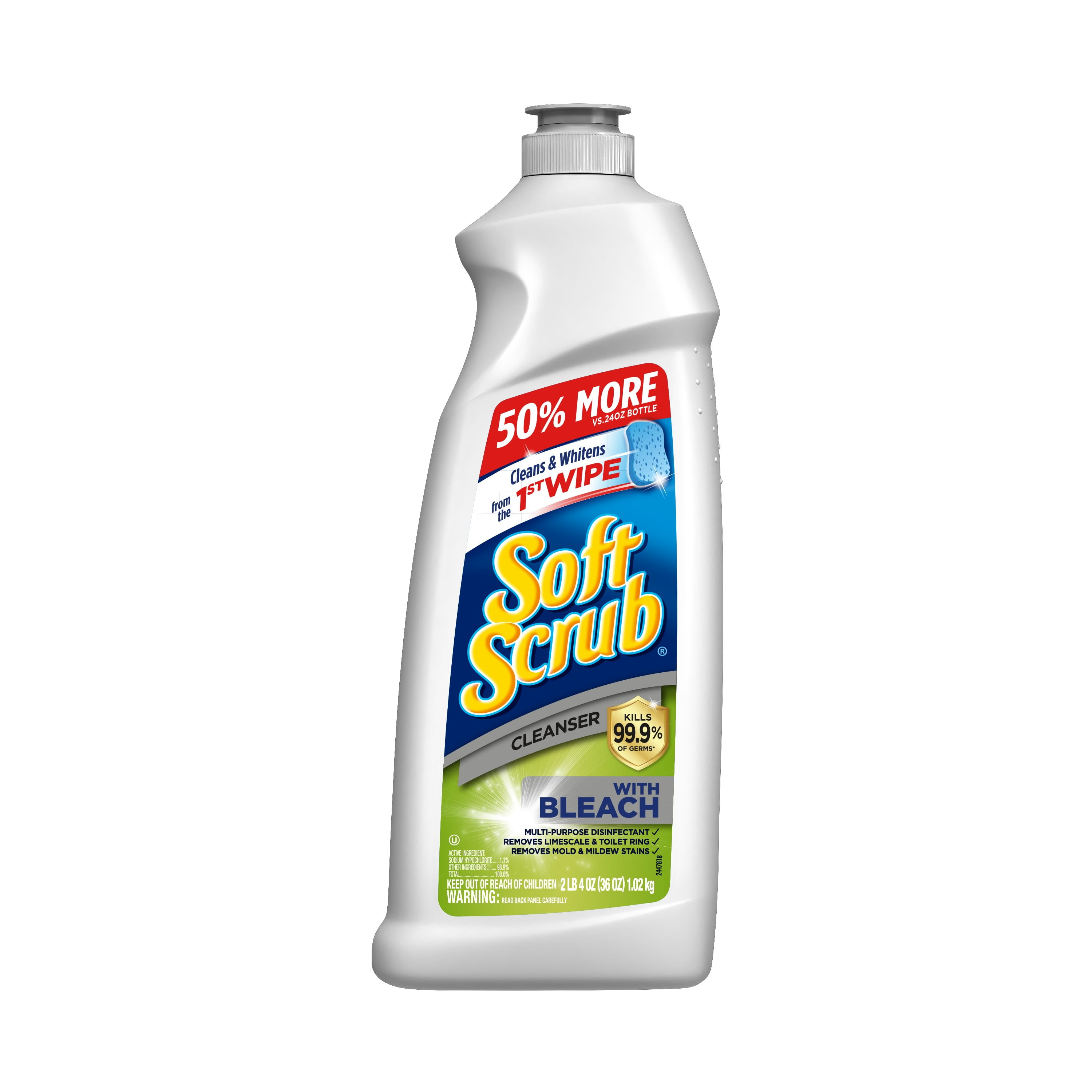 Soft Scrub Antibacterial Multi-Purpose Cleanser with Bleach Surface Cleaner, 36 Fluid Ounces