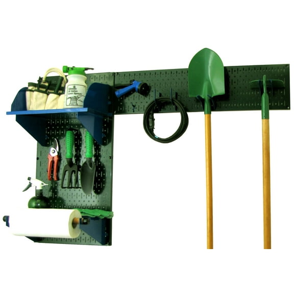 Wall Control Pegboard Garden Tool Board Organizer with Green Pegboard and Blue Accessories