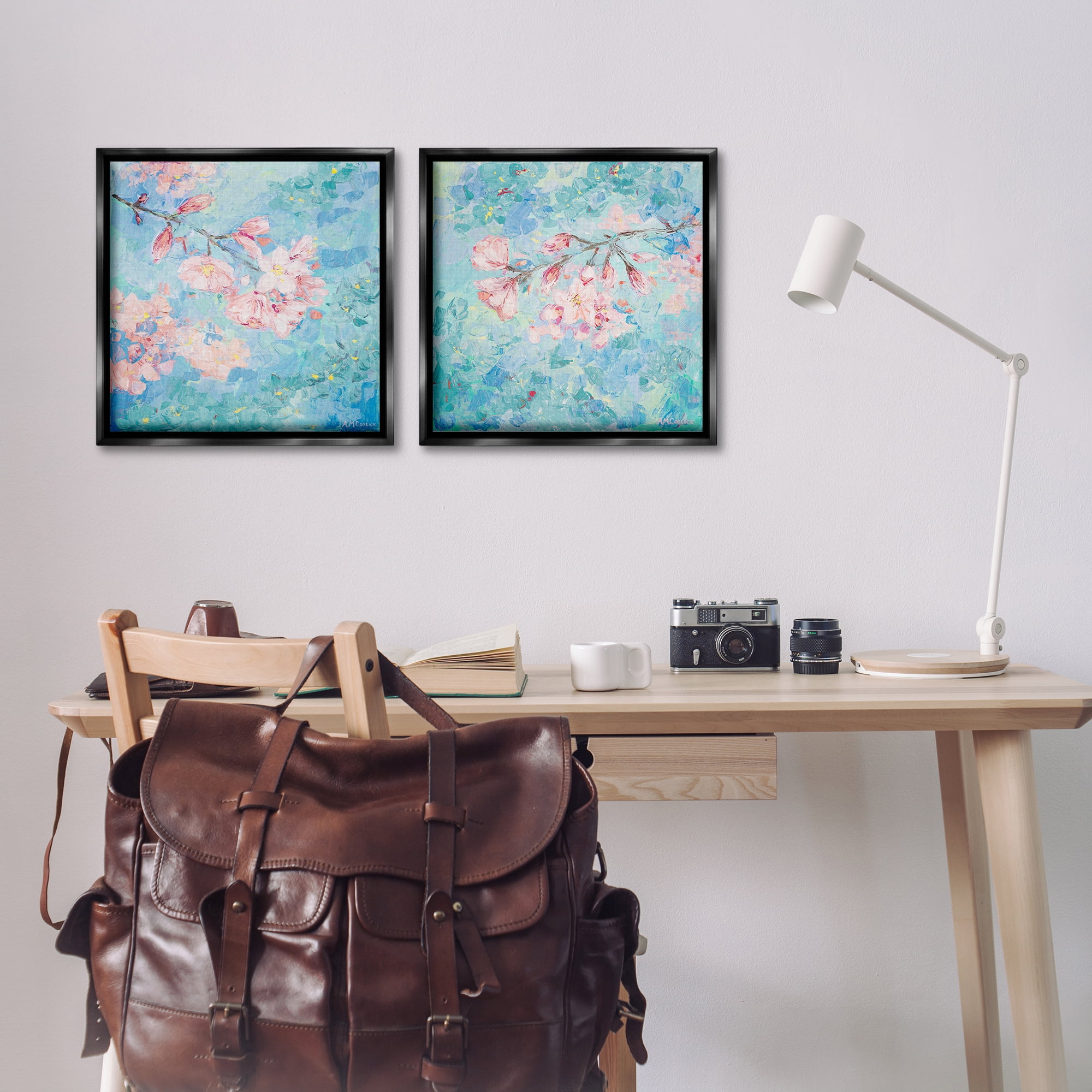 Stupell Industries Yoshino Cherry Blossoms Floral & Botanical Painting Black Floater Framed Canvas Art Print Wall Art, 18 x 18, Set of 2
