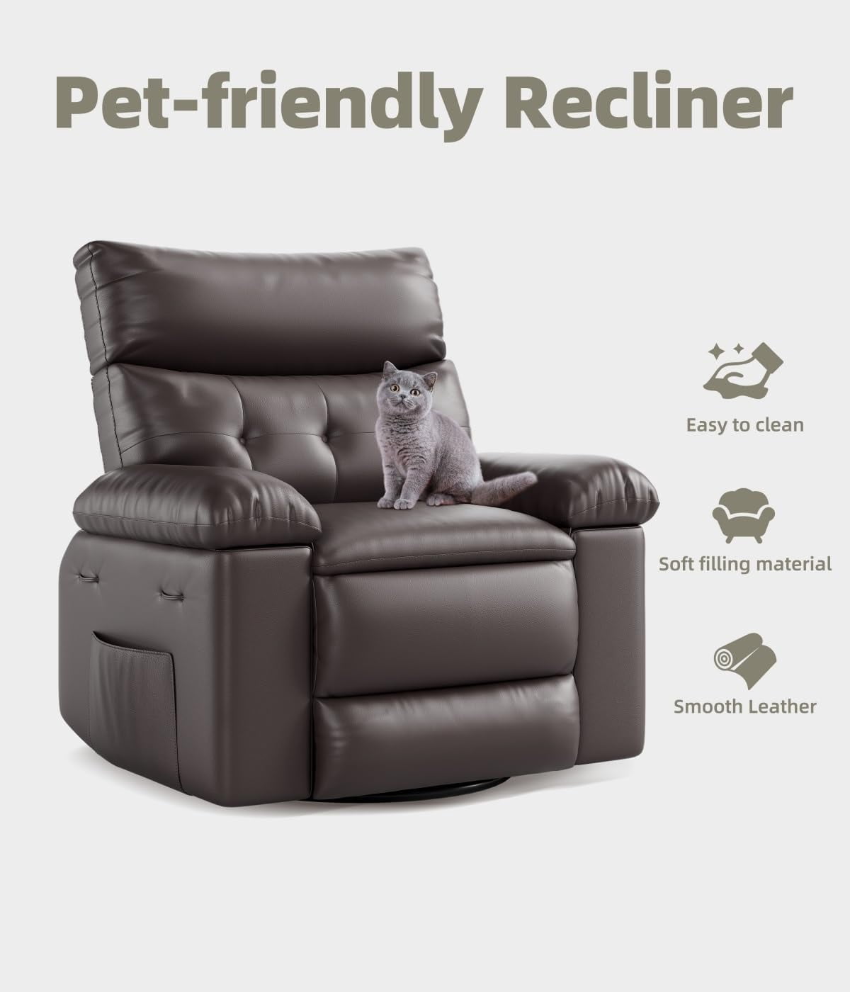 EastVita Oversized Recliner Chairs with Heat and Massage - 360 Swivel Lazy Boy Recliner Chair for Adults - Manual Rocking Chair with Remote Control for Living Rooms/Bedrooms and Nurseries - Creamy