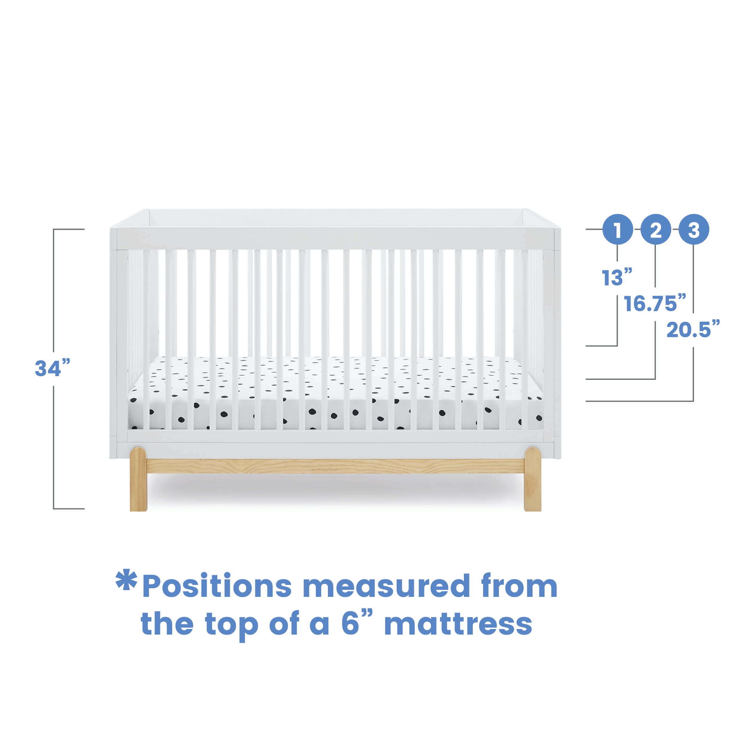 Delta Children Poppy 4-in-1 Convertible Crib - Greenguard Gold Certified, Bianca White/Natural