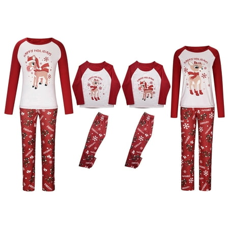 

Family Christmas Pajamas Matching Sets 2022 - Xmas Holiday Cute Long Sleeve Top + Plaid Pants Home Sleepwear Pjs Sets