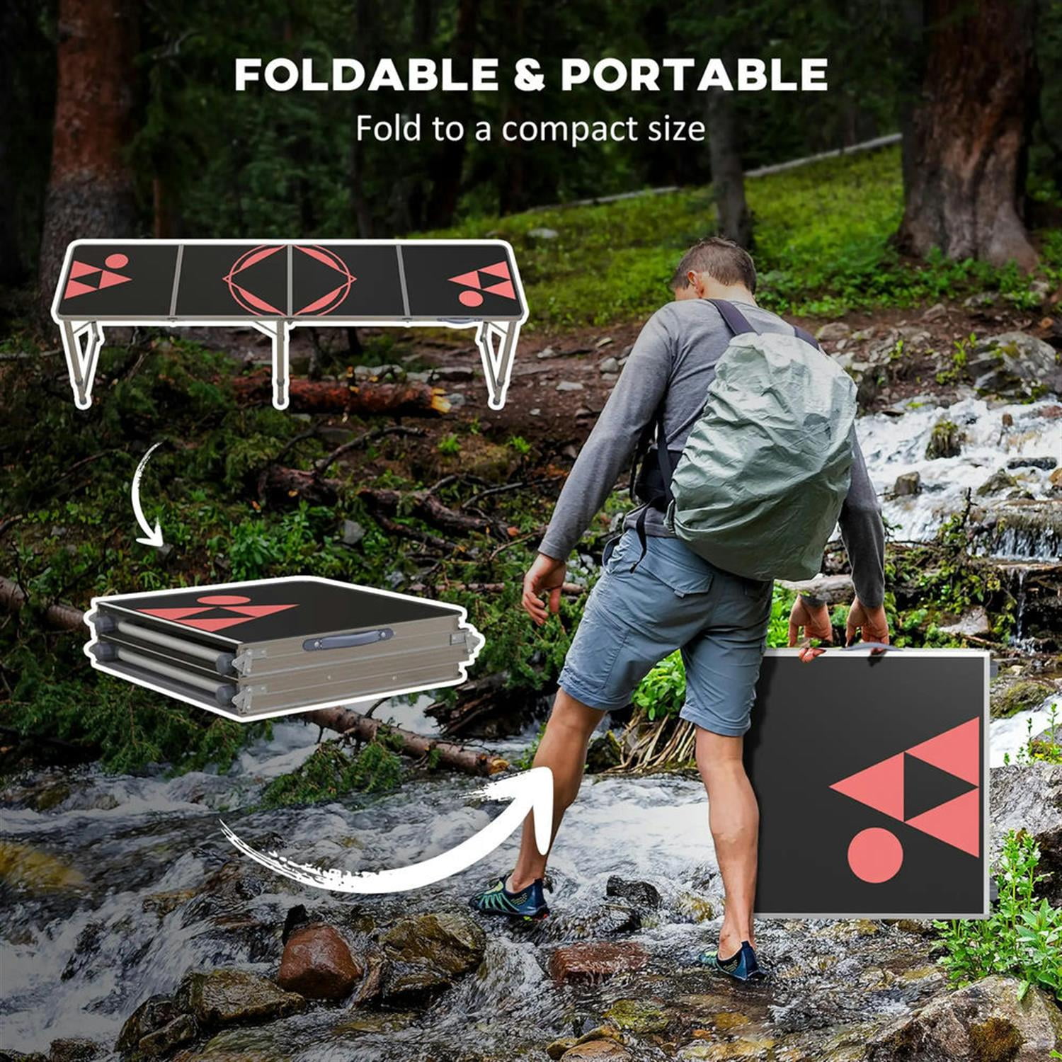 Demi Bonn Outdoor Aluminum Folding Table with Adjustable Legs, 8ft Picnic Table for BBQ, Beach, Hiking, Blue