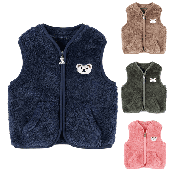 Liyamei Baby Bear Fleece Zip Up Vest for Winter Warm Sleeveless Outerwear Size 18-24 Months