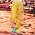 thumbnail image 2 of XIAONU Women's Sequin Harem Pants Elastic Waist Sparkly Design Trousers Loose Fit Dance Style Party Bottoms Yellow, 2 of 8