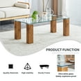 thumbnail image 2 of Fulvari Accent Rectangular Glass Coffee Table, Tea Table with Glass Tabletop and Solid Wood Legs for Office Cafe Living Room, 2 of 7