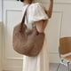 thumbnail image 5 of Bolso de playa tejido hueco para mujer, bolsos de hombro bohemios tejidos a mano, bolso de mimbre, bolso de paja, bolso de rafia, bolso de paja de verano con cremallera y borde de cuero, 5 of 5