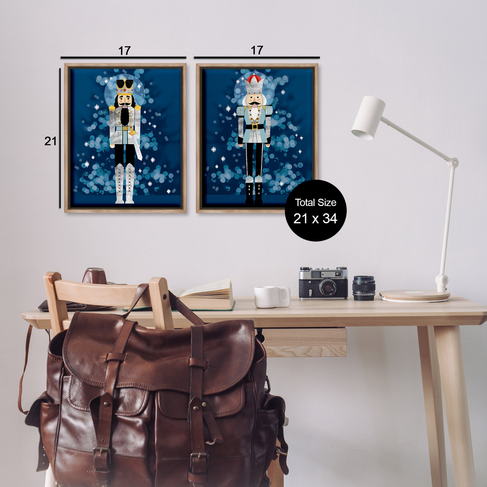 Stupell Industries Blue Nutcracker Figures Holiday Painting Brown Floater Framed Canvas Art Print Wall Art, 17 x 21, Set of 2