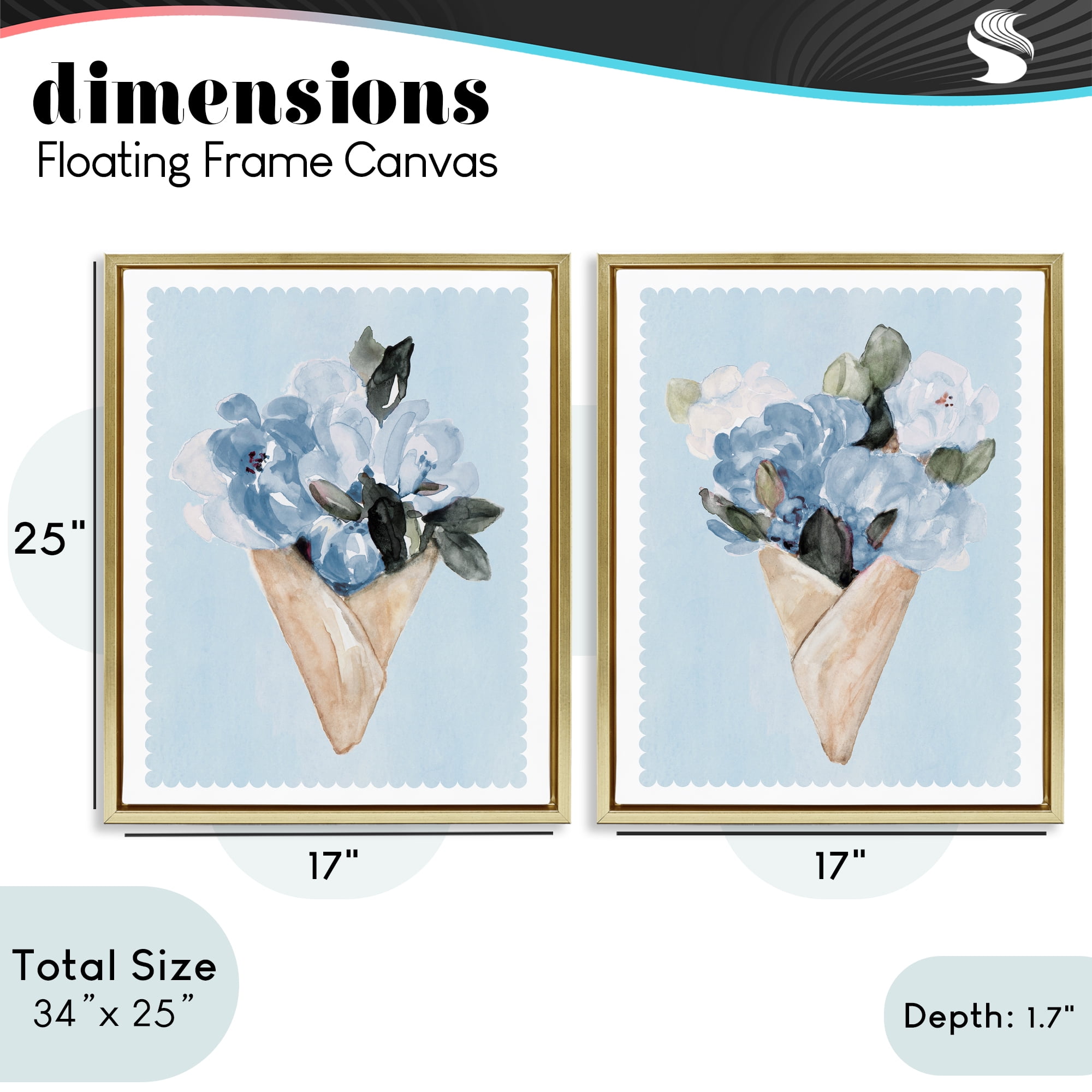 Stupell Industries Blue Flower Gift Bouquets 2 Piece Gold Framed Floater Canvas Set, design by Lanie Loreth