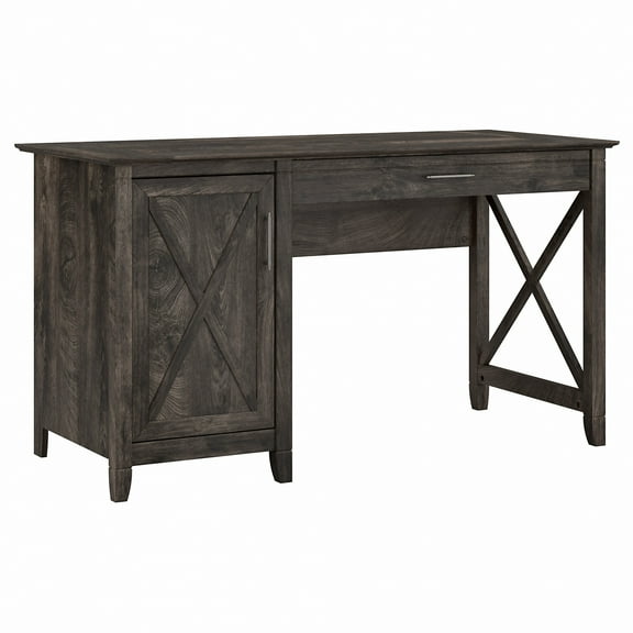 Bush Furniture Key West 54W Computer Desk with Keyboard Tray and Storage in Dark Gray Hickory