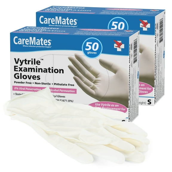 Caremates Vytrile Latex & Powder Free Medical Grade Examination Gloves, Small 50 Ct, 2 Pack