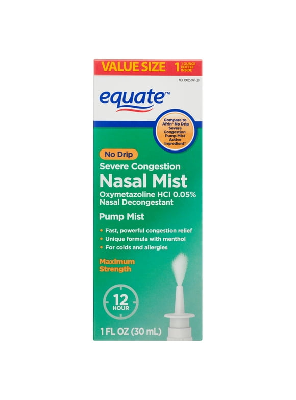 Equate Maximum Strength No Drip Severe Nasal Congestion Relief Pump Mist, over the Counter, 1 fl oz