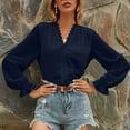 thumbnail image 2 of Dressy Tops for Women Cotton Sweatshirt for Women Lace V Neck Long Sleeve Chiffon Shirt Tops, 2 of 8