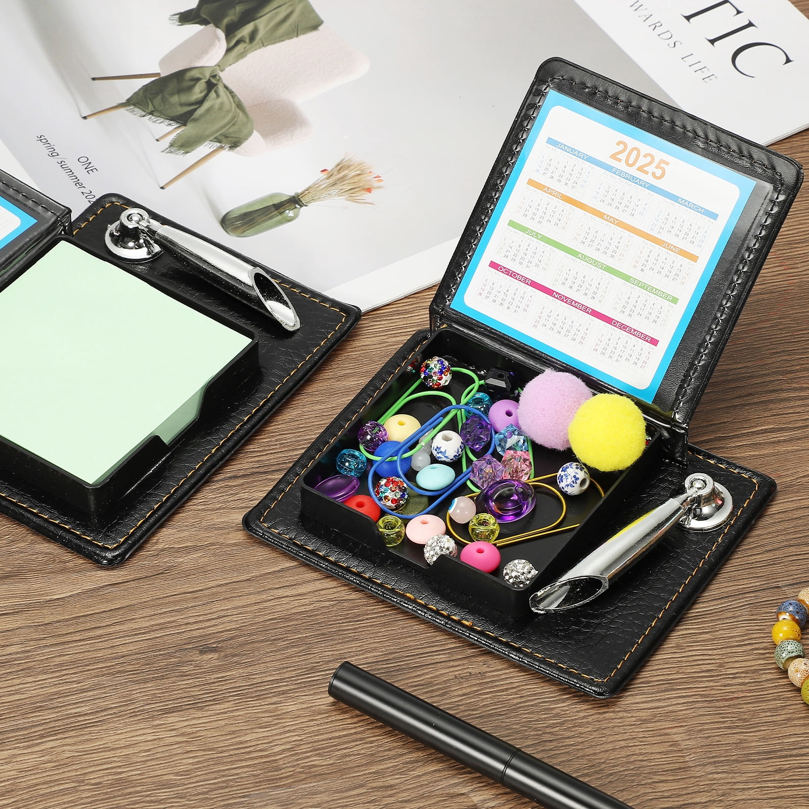 3pcs Leather Sticky Notes Holder with Pen Holder, Post Notes Holder Storage Box Desktop Mini Case Business Card Holder Memo Pad Organizer for Desk Home Office Gift,Pink