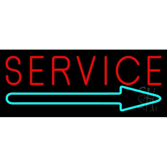 Red Service With Right Arrow 1 LED Neon Sign 13 x 32 - inches, Clear Edge Cut Acrylic Backing, with Dimmer - Bright and Premium built indoor LED Neon Sign for automotive store, and mall.