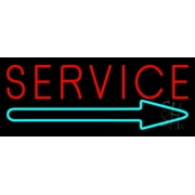 Red Service With Right Arrow 1 LED Neon Sign 10 x 24 - inches, Clear Edge Cut Acrylic Backing, with Dimmer - Bright and Premium built indoor LED Neon Sign for automotive store, and mall.