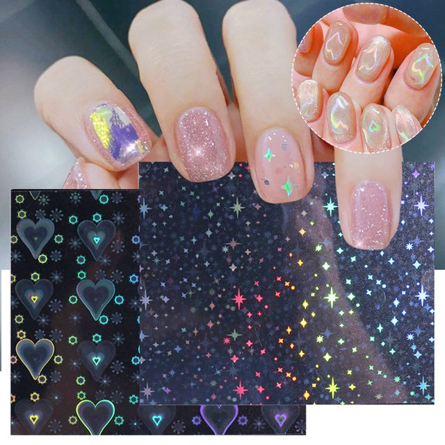 Ganfancp Cambio de Color En Forma de Corazón de Cuatro Puntas En Forma de Estrella y de Invierno Serie de Uñas Pegatinas 5Pcs Liquidación 5 Pegatinas Nail Art