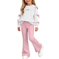 thumbnail image 2 of BXJX Girls Outfit Sets 2 Piece, Bow Decor Spring Fall Long Sleeve Crew Neck Kids Sweatshirts and Flare Pants Sets Beige Size 9-10 T, 2 of 8
