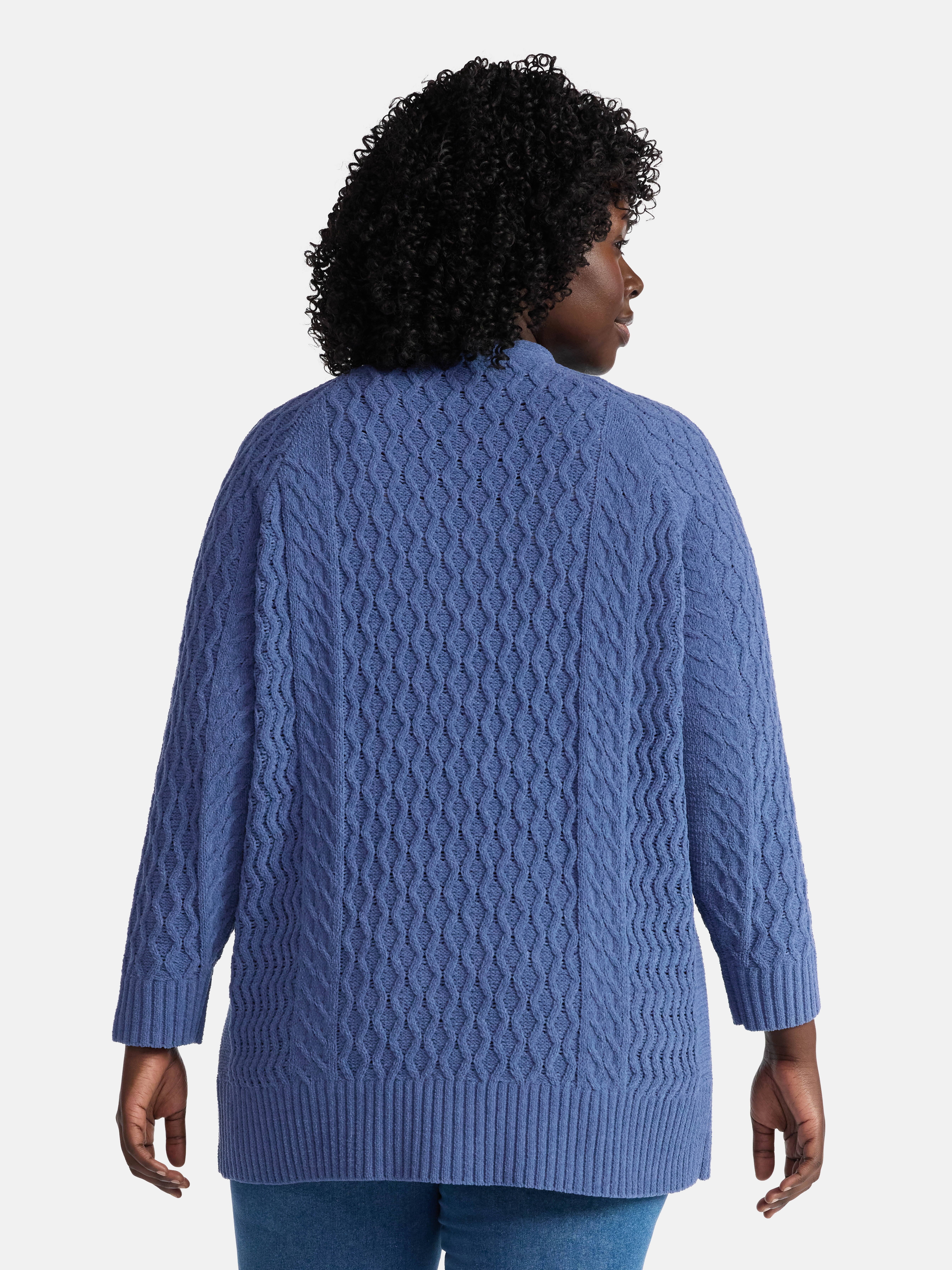 Terra & Sky Women’s Plus Chenille Boyfriend Cardigan Sweater, Midweight, Sizes 0X-4X
