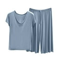 thumbnail image 2 of Sweater Sets Women 2 Piece Lounge Sets Short Sleeve Knit Pullover Tops Wide Leg Pants Light Blue 3XL, 2 of 3