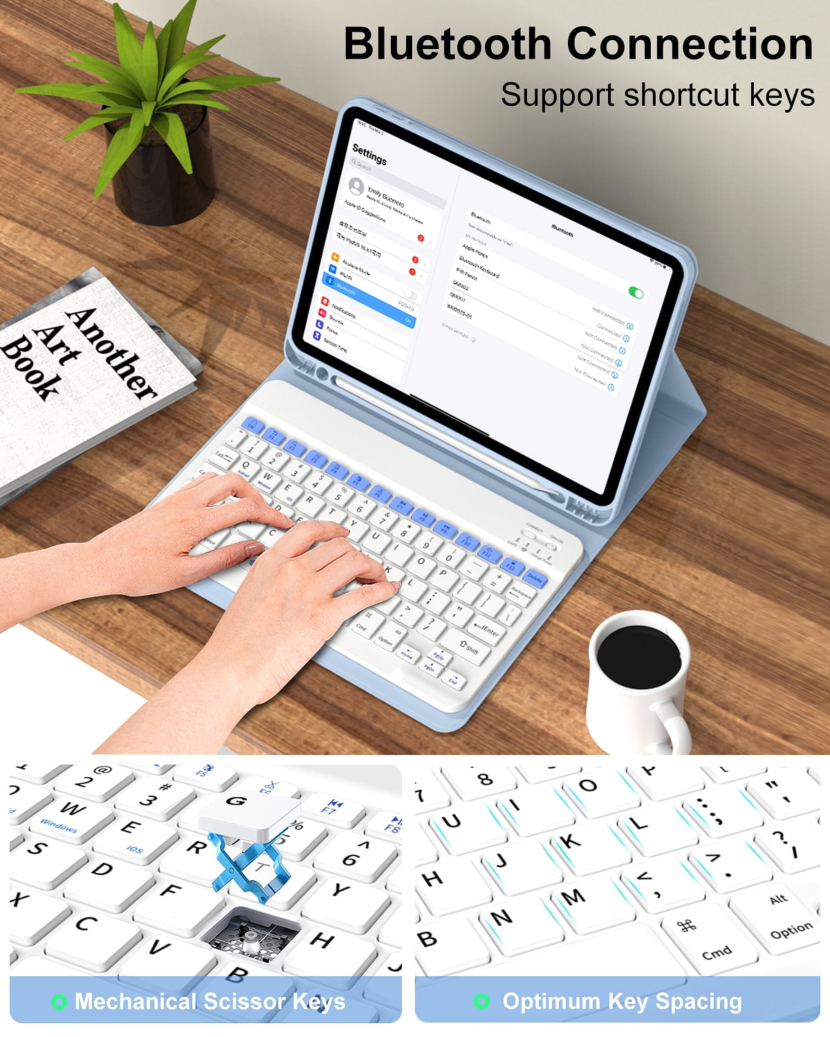 DWPSG Keyboard Case for iPad (A16) 11th Generation 11 inch 2025, Stand Folio Detachable Wireless Bluetooth Rechargeable Keyboard, for iPad 10th Generation 10.9 inch 2022 with Pencil Holder, Blue